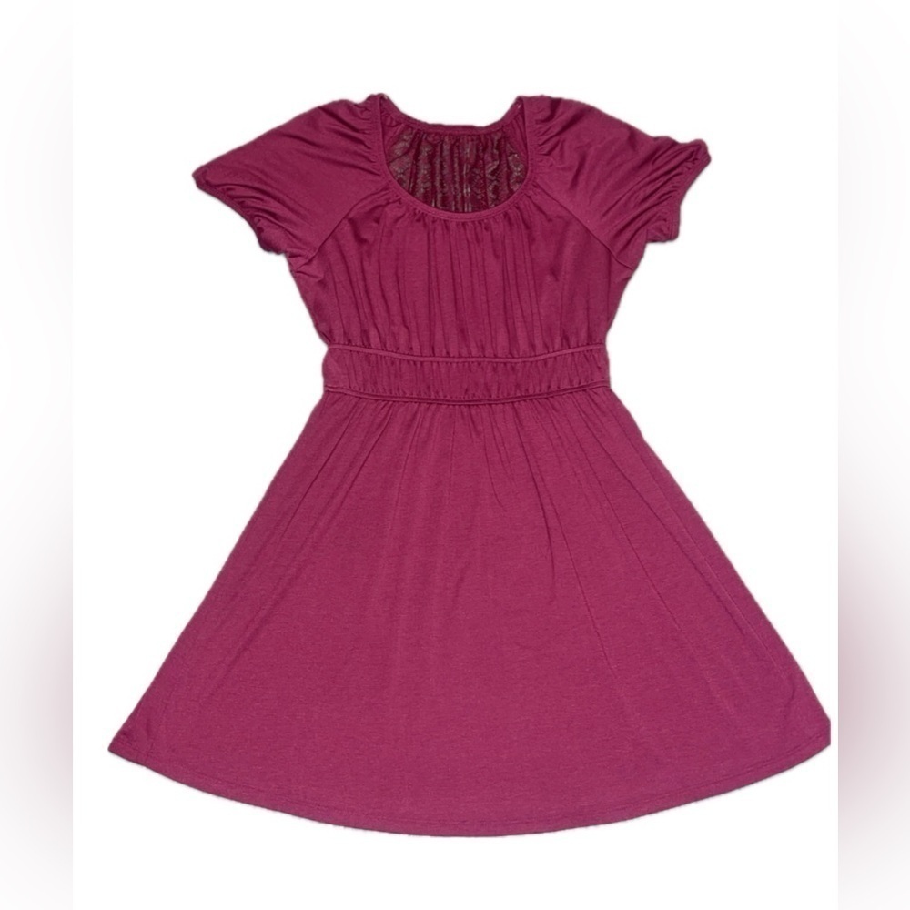 Just Be Puff Sleeve Lace Back Magenta Purple Dress Medium NWT